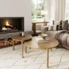 Kendall Round Modern Nesting Coffee Set of 2, Stacking Living Room Accent Tables, Light Brown 3