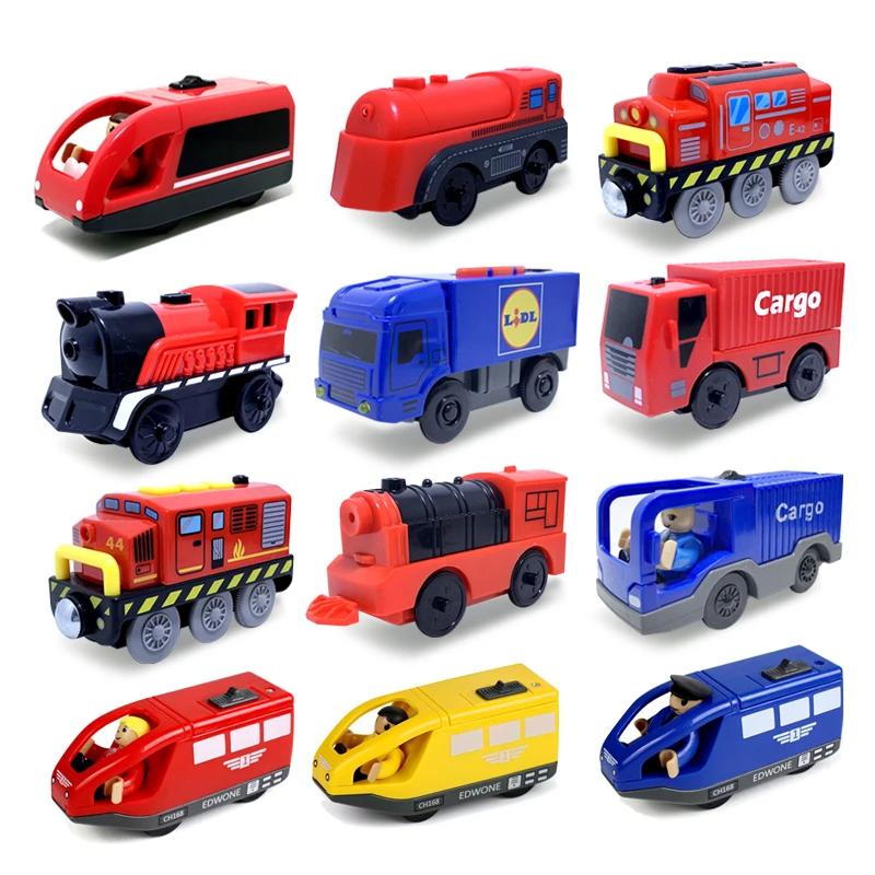 Electric Train Locomotive Magnetic Car Diecast Slot Fit All Brand Wooden Train Track Railway For Kids children's Educational Toy 11type electric train set locomotive magnetic car diecast slot fit all brand biro wooden train track railway educational toys