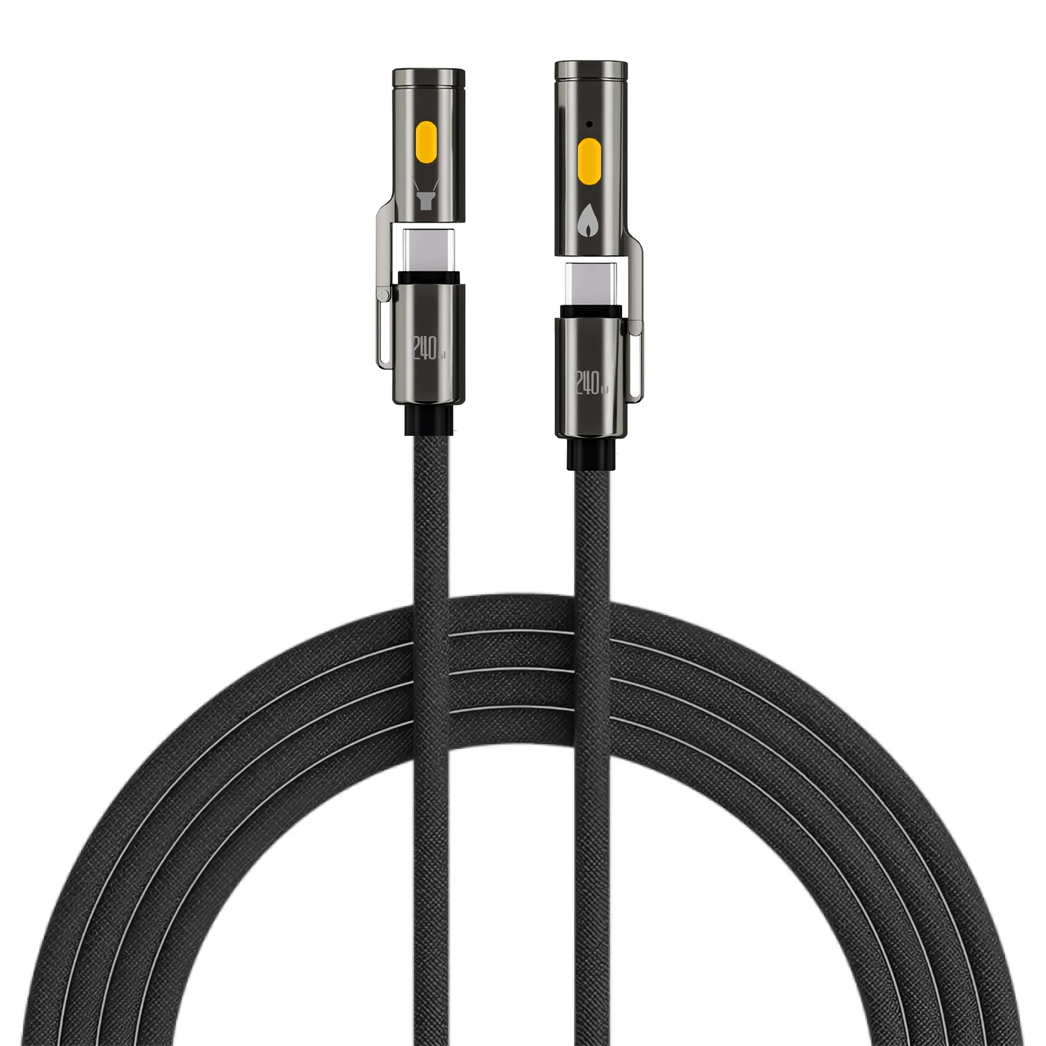 240W PD Nylon Braided Fast Charging Cable 2-IN-1 PD To Type C Charger With Switch Control LED Flashlight Multifunction USB C PD