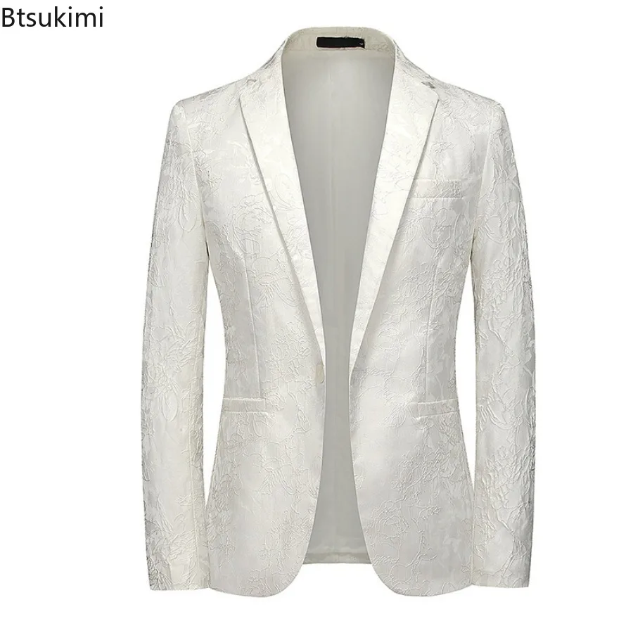 2024 High Quality Men's Business Casual Suits Luxury Jacquard Men Party Wedding Formal Blazer Jacket Fashion Men Slim Dress Suit