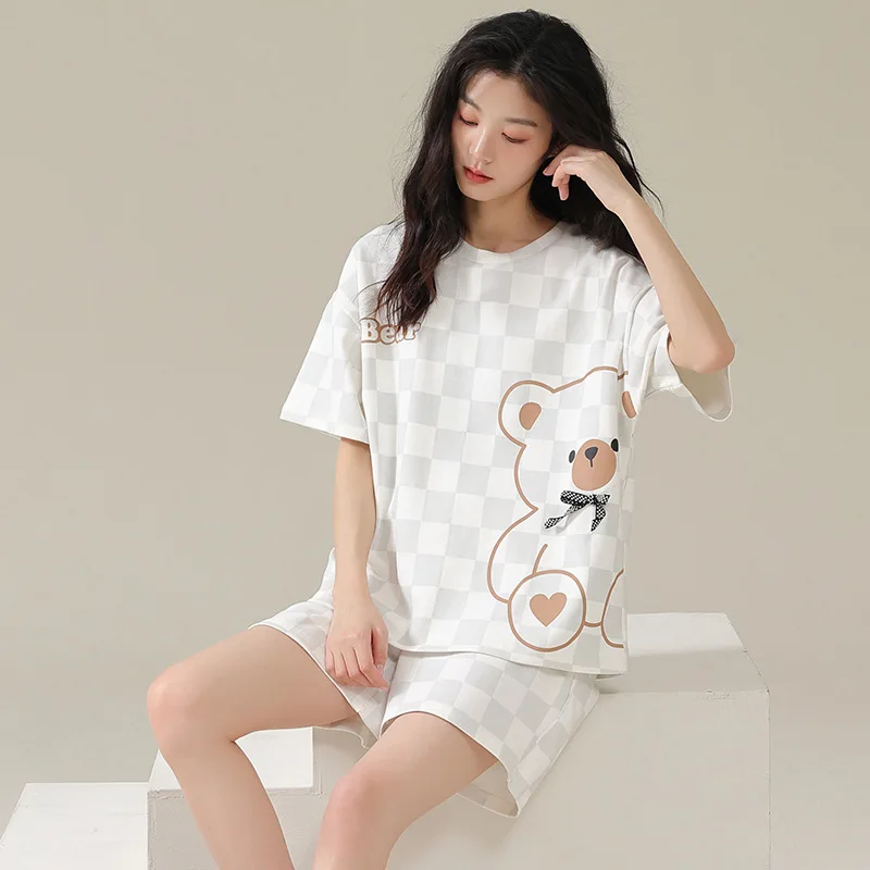 Summer Women's Pajamas Short Sleeved Shorts Cartoon Casual Cute Student Girl Breathable Spring and Summer Pure Cotton Home Wear