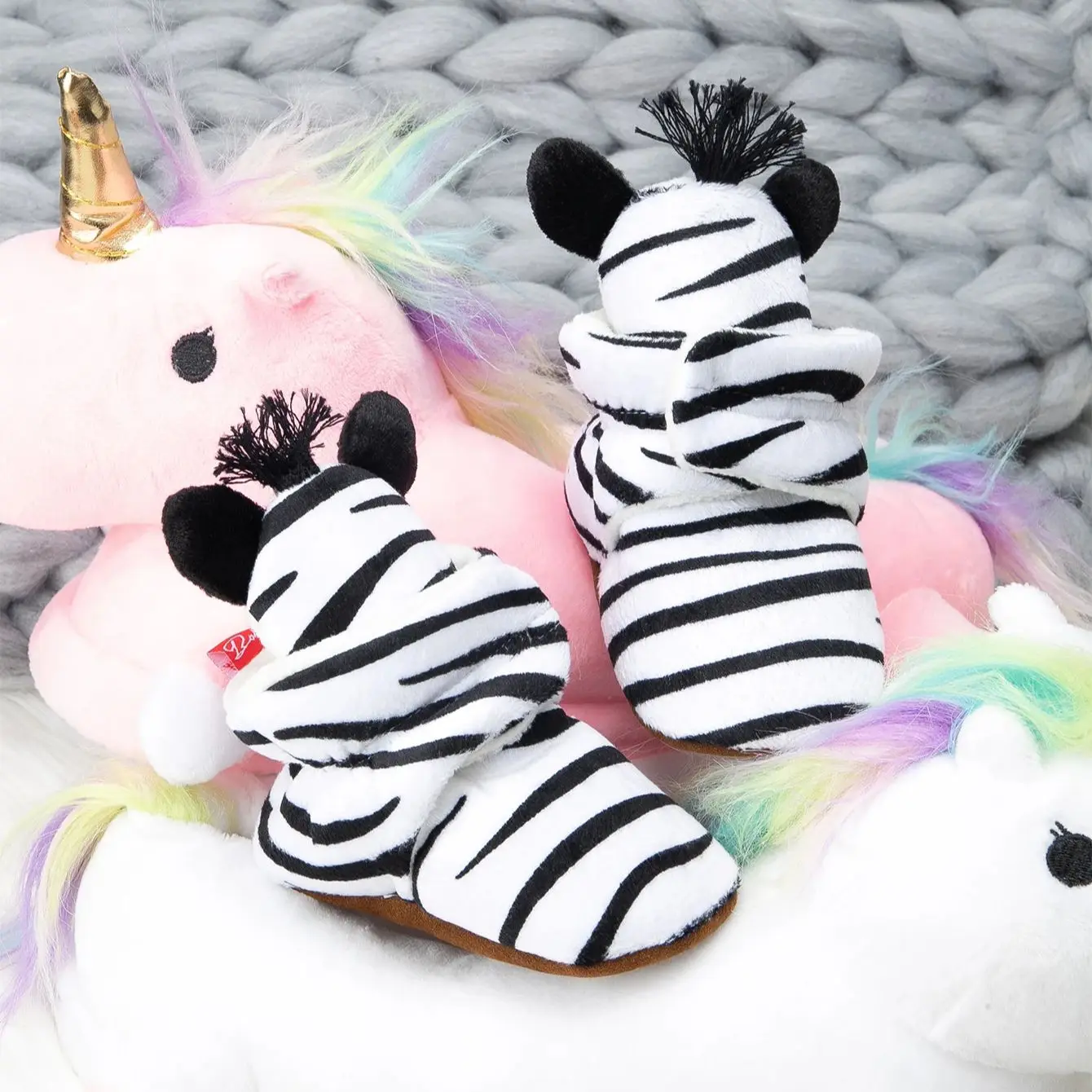 KIDSUN Newborn Baby Socks Shoes Boy Girl Toddler First Walker Booties Cotton Comfort Soft Anti-slip Warm Fluff Infant Crib Shoes 2