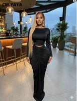 GLCMYAYA mode froncé femmes robe ensemble haut court et moulante jupes longues costume 2026 printemps rue Sexy deux 2 pièces ensemble tenue 6