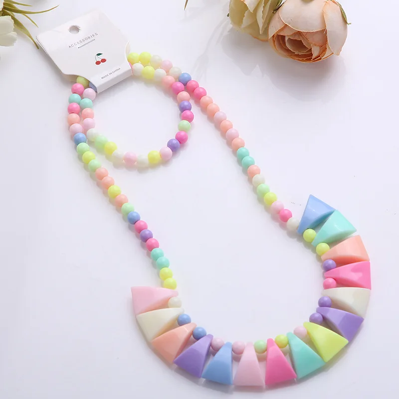 Heart Necklace and Colorful Bead Bracelet Set - Cute Jewelry for Girls