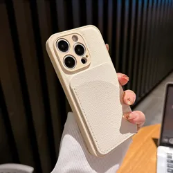 Elegant Leather Texture Bumper Case with Card Wallet and Matte Protector Cover - iPhone 12 Pro (Antique White)
