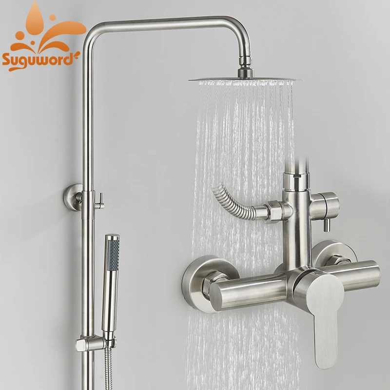 Stainless Steel Round Bathroom Shower Set Rainfall Headshower with
