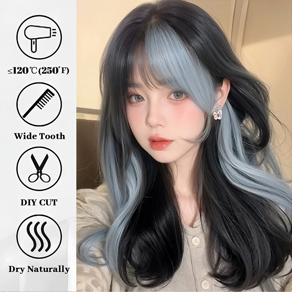 Blue Synthetic Mullet Wig with Bangs for Anime Cosplay