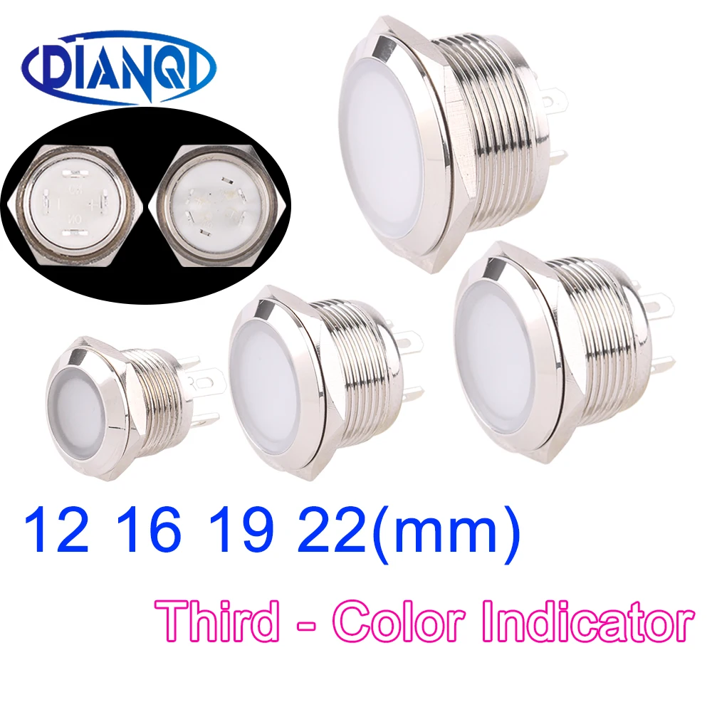 3V6V12V24V 12mm 16mm 19mm 22mm Waterproof Metal Big lens Round indicator Signal lamp LIGHT with pin terminal 3 LED color Custom