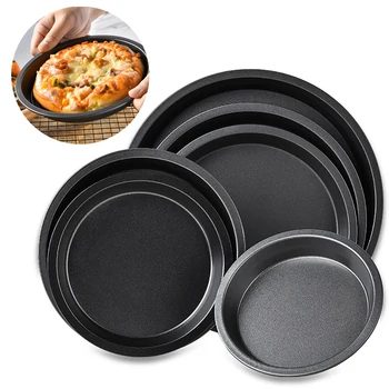 2Pcs Black Non-stick Pizza Pans Nonstick Cake Pan Round Pizza Tray Baking Mold Sheets Dough Pie Mould Bakeware Kitchen Tool