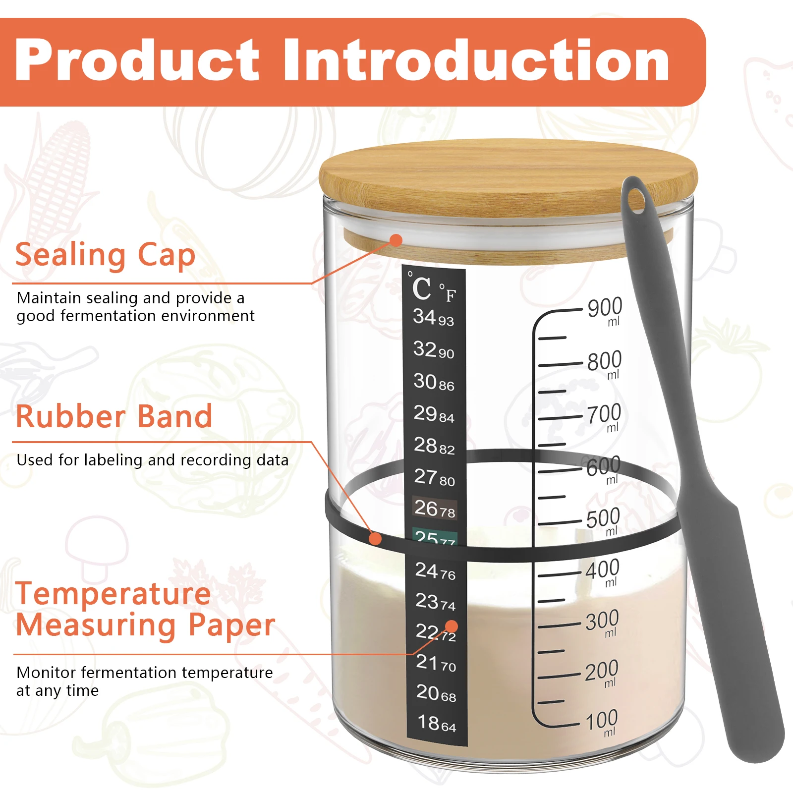 Sourdough Fermentation Glass Jar – 900ml Clear Container