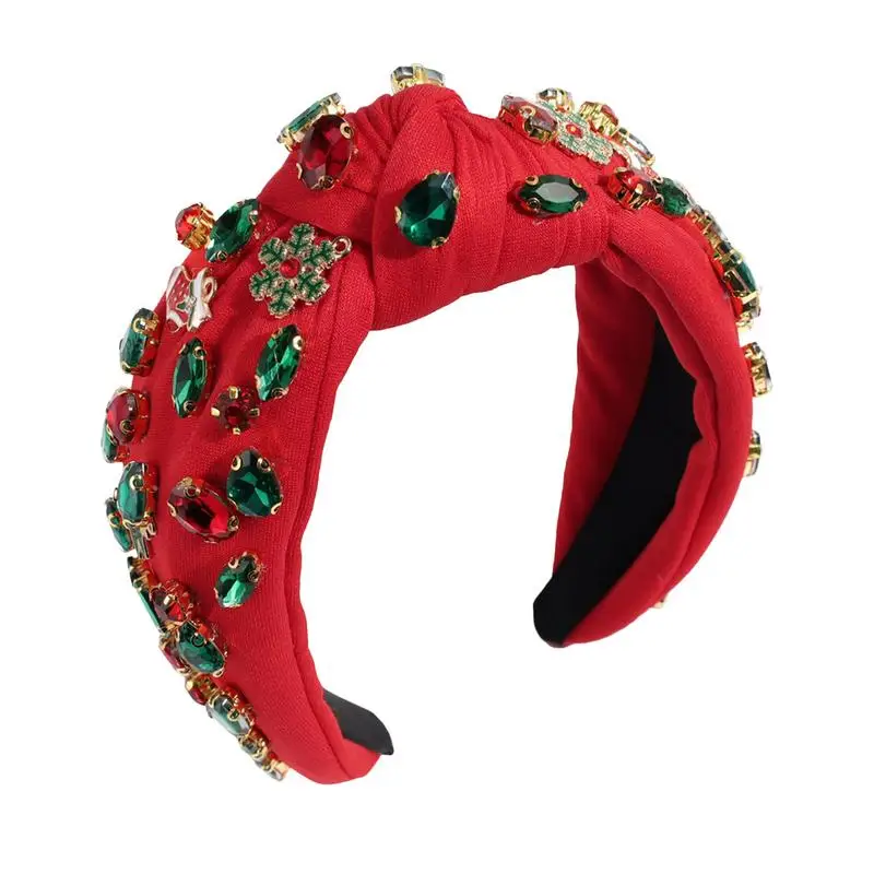 Knot Headband Christmas Beaded Wide Hairband Rhinestone Christmas Headwear Exquisite Top Knot Hairband Festive For Dating