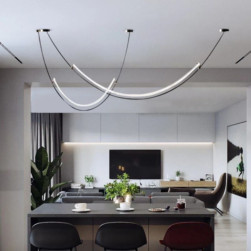 

Dining Room Light Scandinavian Designer Minimalist Long Arc Light LED Living Room Bar Table Chandelier