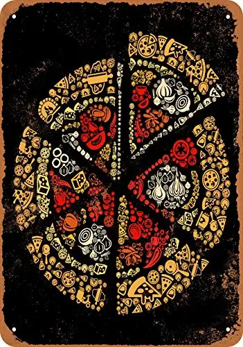 

Metal Sign - Pizza Made of Ingredient Icons - Vintage Look Wall Decor for Cafe Bar Pub Home Beer Decoration Crafts