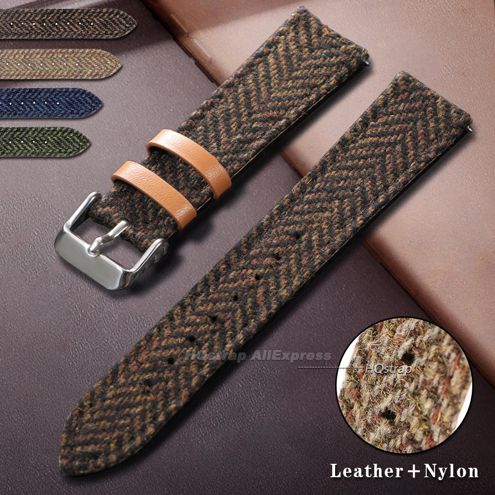 Elegant Vintage Nylon and Leather Watch Strap, Quick Release Universal Watchband (18mm, 20mm, 22mm)