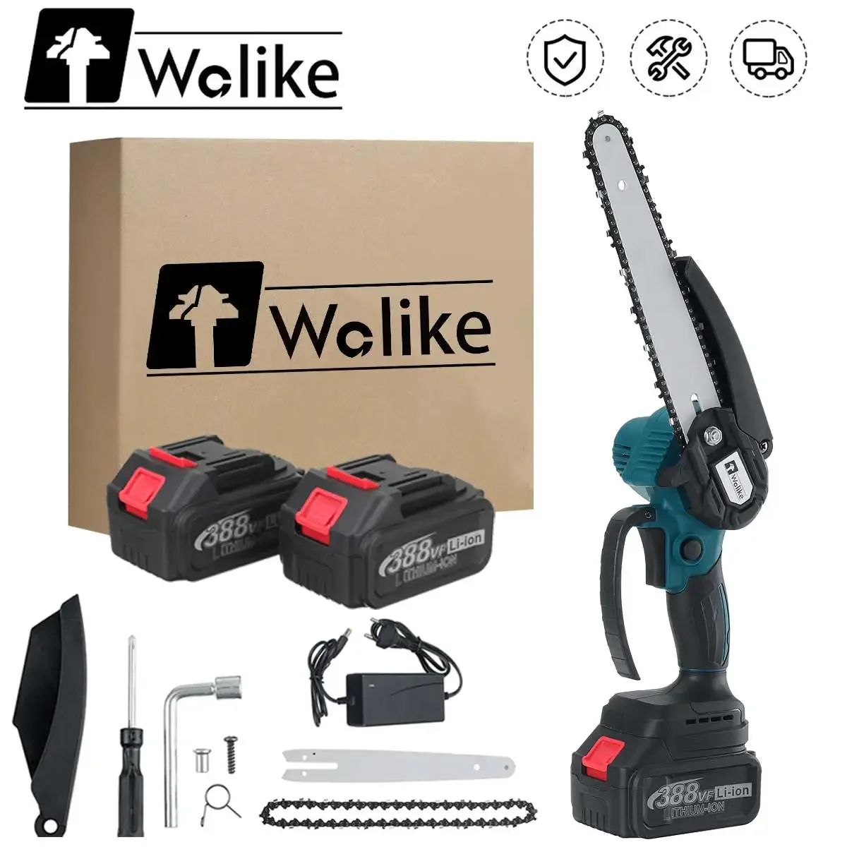 

Wolike 8 Inch 3000W Brushless Motor Electric Chain Saw Variable Speed Rechargeable Woodworking Tool For Makita 18V Battery