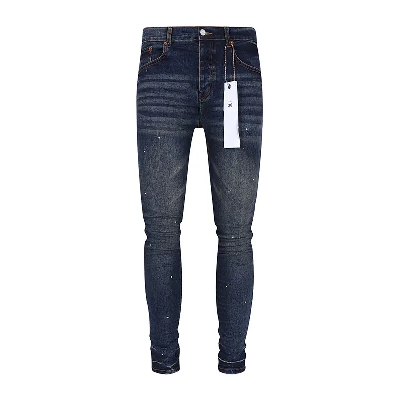 

High Street Fashion Men's Elastic Jeans Vintage Slim Fit Split Jeans Men's Colored Designer Elastic Hip Hop Brand Deep Blue Pant