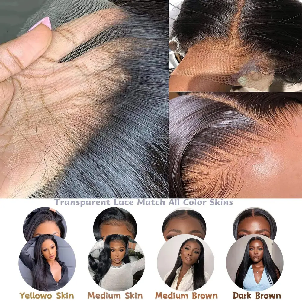 28-inch straight lace front wig, 250 density human hair, 13x4 HD transparent lace, pre-plucked glueless 4