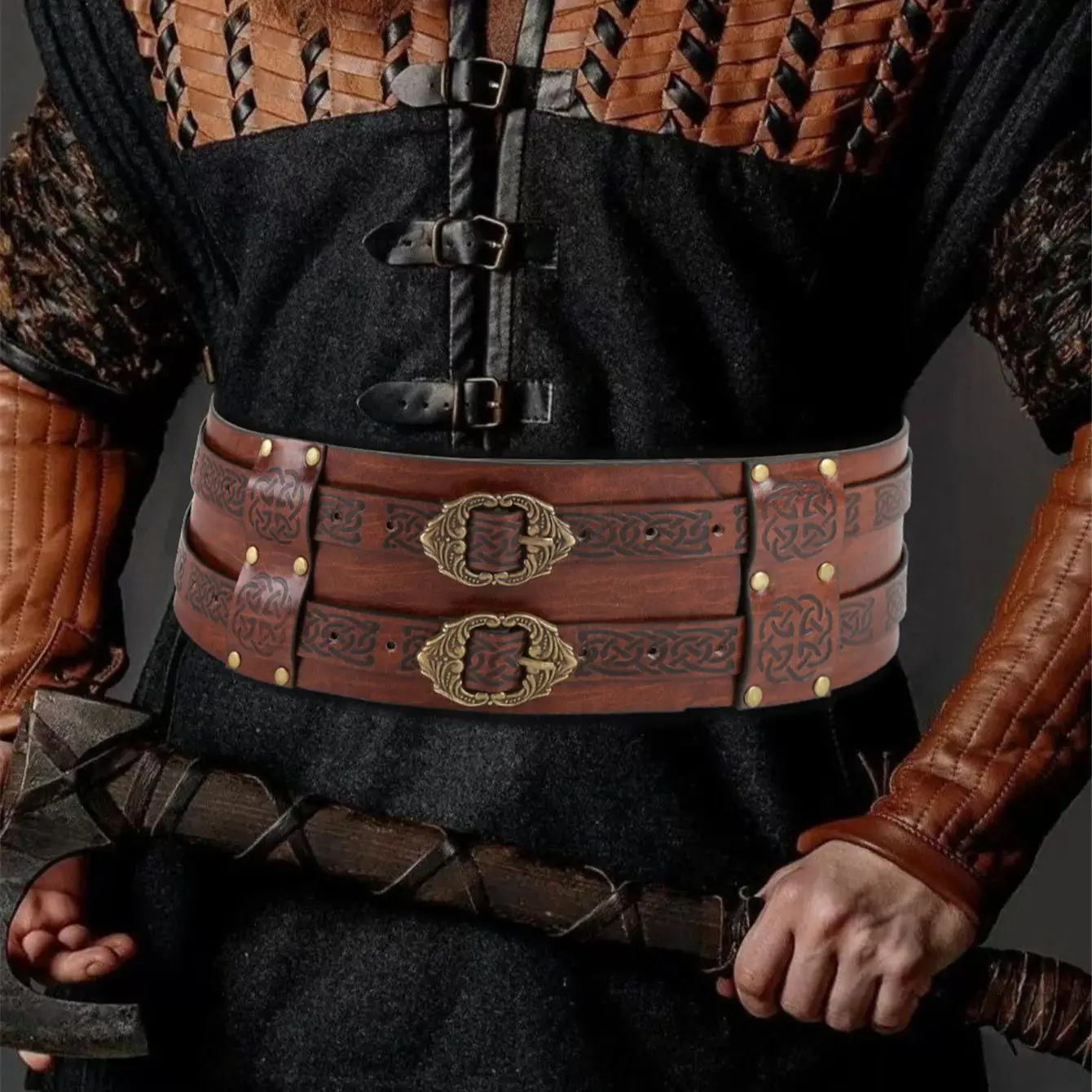 Cintura In Pelle Medievale Per Uomo - Lunga 160 Cm, Larga 3.5 Cm, Costume Rinascimentale E Vichingo