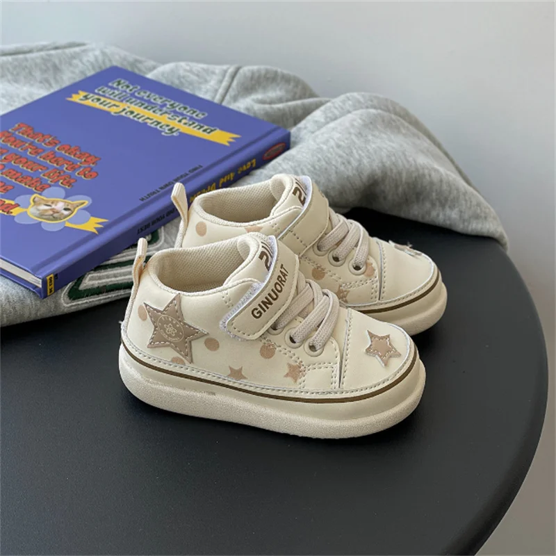 New Spring Baby Shoes Leather Toddler Boys Girls Sneakers High-help Outdoor Tennis Breathable Fashion Little Kids Sneakers