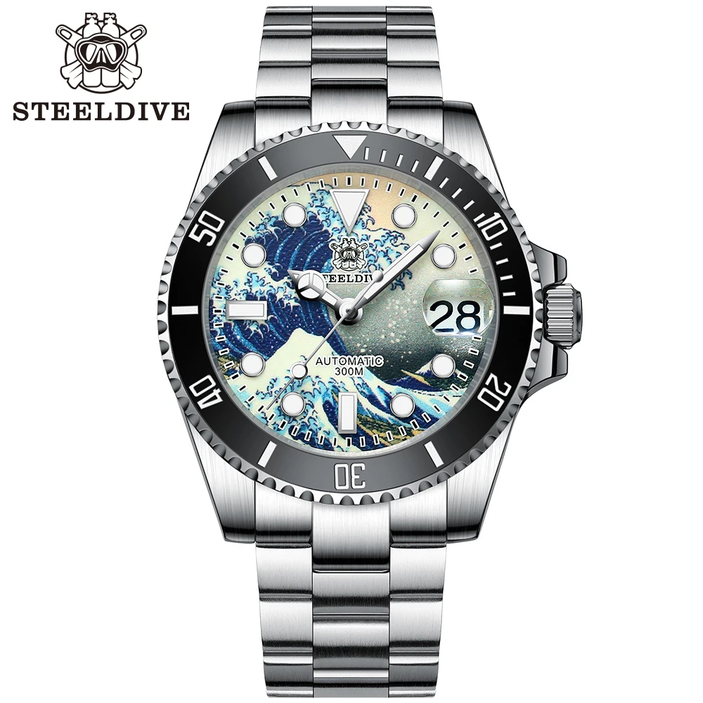 Steeldive Sd1953J 41Mm Kanagawa Dial Nh35 Movimento Meccanico Automatico 300M Impermeabile Water Ghost Dive Seiko Watch For Men