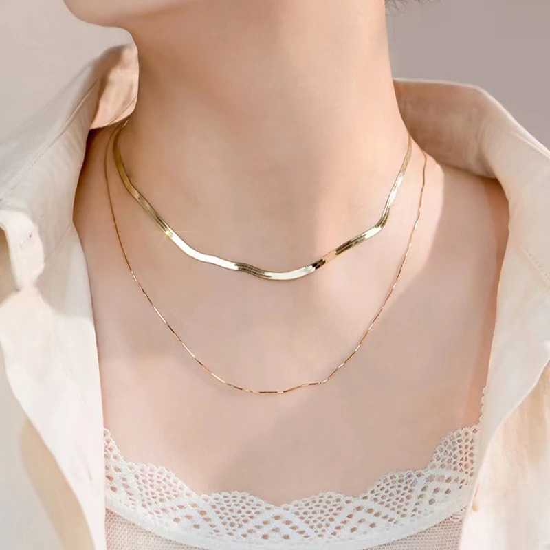 Real 18K Gold Women Necklace Pure Au750 Blade Design Adjustable Necklace Simple Fashion Fine Jewelry Gifts