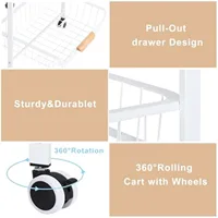 5-Tier Metal Rolling Cart with Wheels - Multi-Purpose Storage for Kitchen/Bathroom/Living Room/Office, White 4