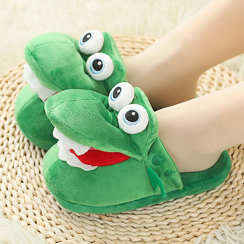 Cartoon Crocodile Cotton Slippers With Moving Mouth Funny Home Cotton Shoes Winter Walking Warm Christmas Gift For Men Women 2