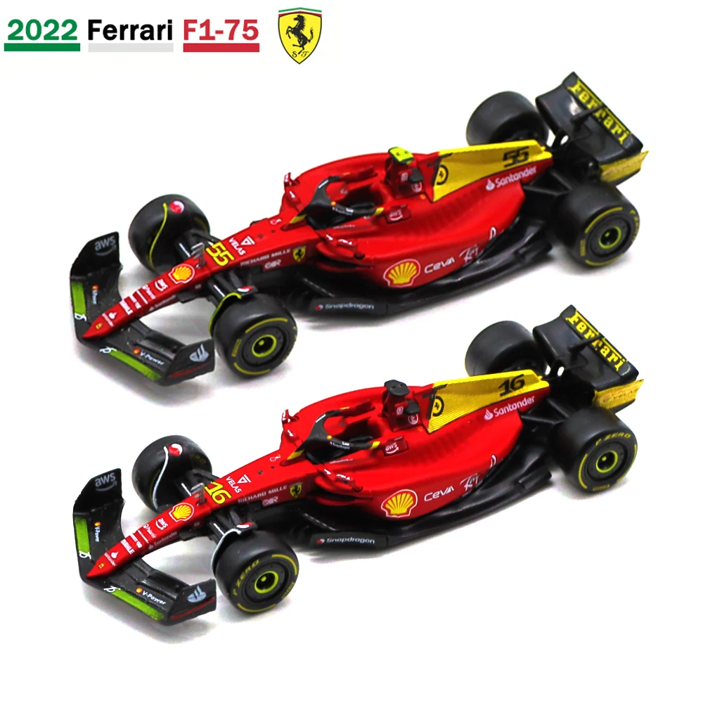 Bburago 1:43 2022 F1 Ferrari F1-75th Anniversary #16 Leclerc #55 Sainz Alloy Vehicle Diecast Car Model Toy Collection For Adults 1 43 scale mini bburago 2022 f1 75 racer 55 carlos sainz 16 charles leclerc diecasts