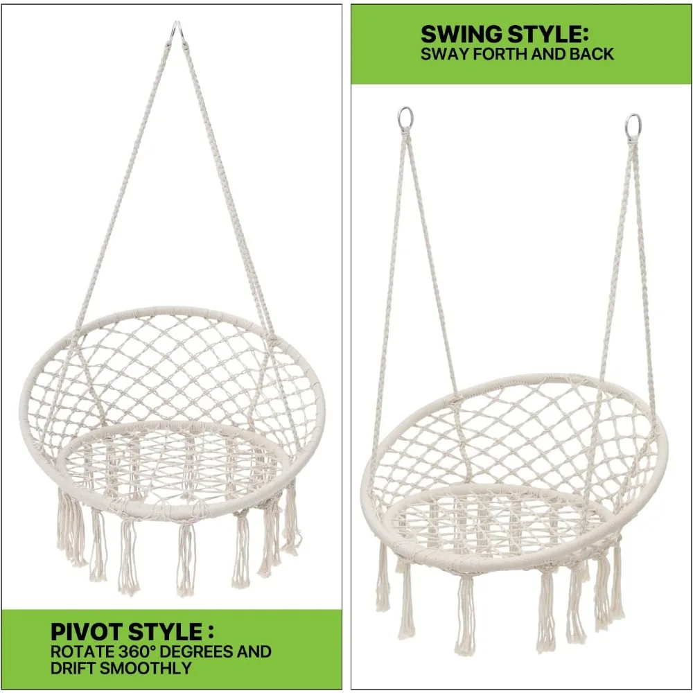 Hanging Hammock Chair with Cozy Full Cushion, Outdside Macrame Swing Chair with 350 Lbs Capacity, Ideal Accent Furniture for Li 6