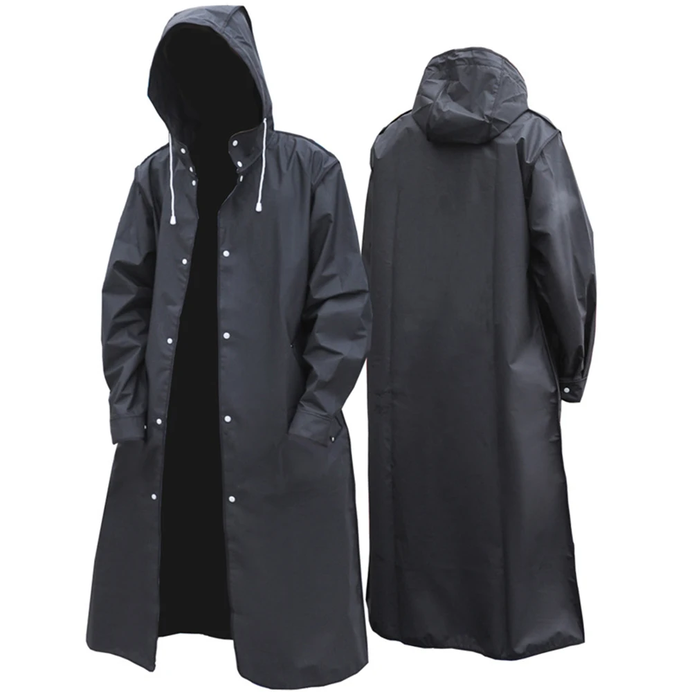 Black Adult Long Waterproof Raincoat Women Men Impermeable