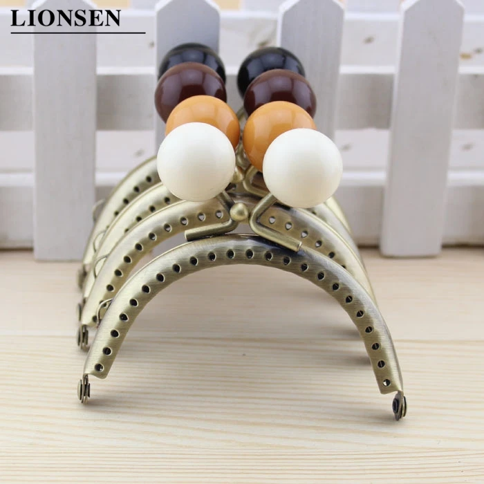 8.5cm Big beads Antique Bronze metal Purse Frame Handle for Clutch Bag Handbag Accessories Making Kiss Clasp Lock