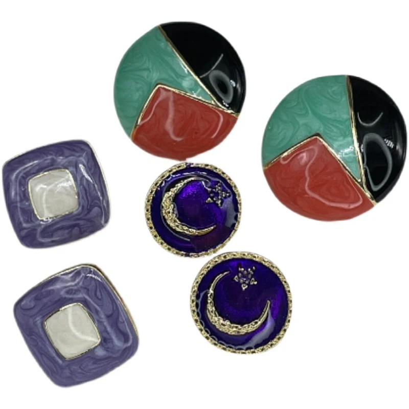 

10 pair Vintage Enamel Big Purple Earrings Metal Ear Studs for Women 925 Silver Needle Accessories Fashion Jewelry Eardrop Whole