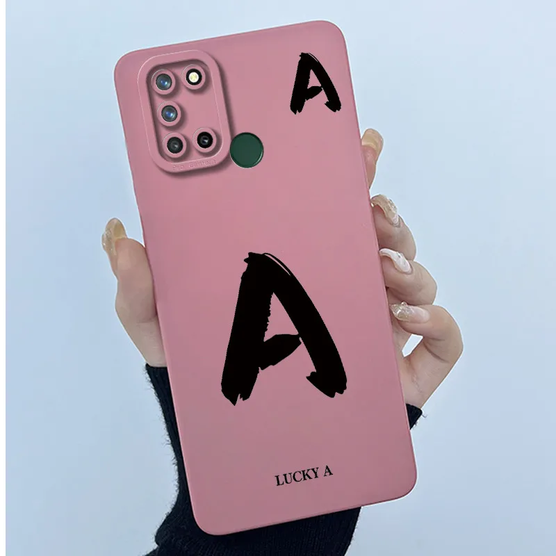 Lucky Initial Letter Silicone Matte Soft Shockproof Bumper Phone Case Cover
