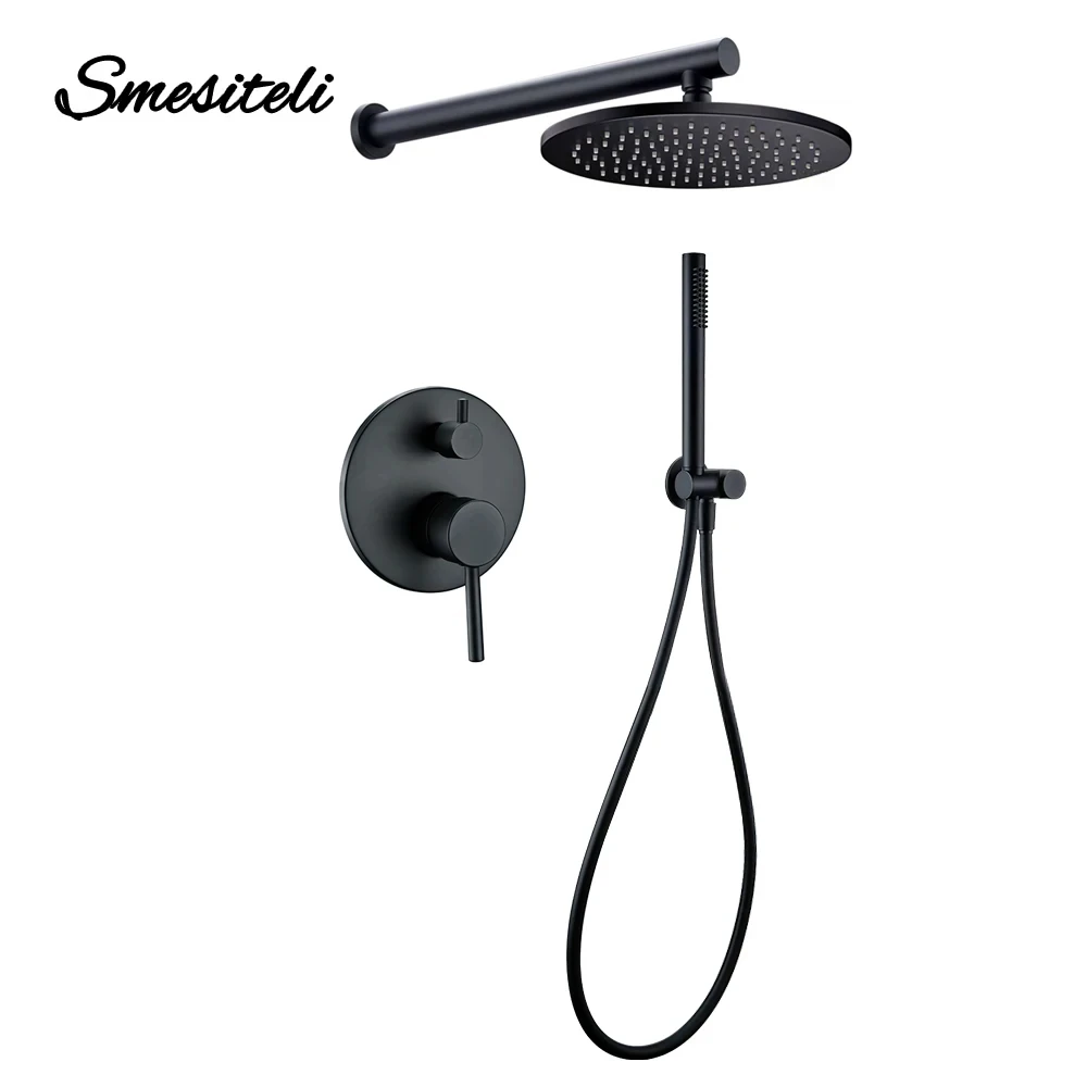Shower Faucet System Set Bathroom Bath Mixer Tap Matt Black Rose Brass Diverter Hand Held Set 8-16" Rain Head Wall Arm Kit bathroom shower faucet set bathroom faucet