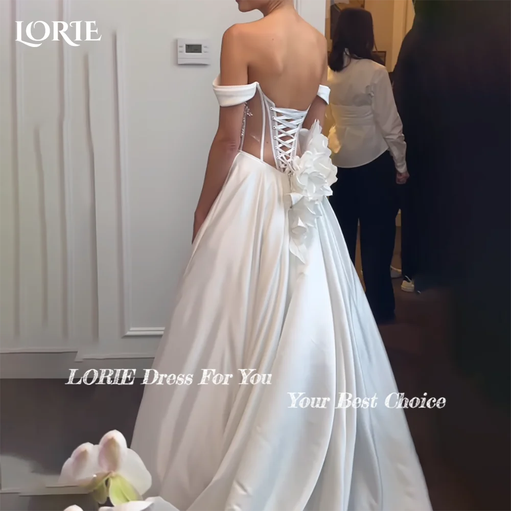 High Slit Wedding Dress Backless Off-Shoulder Boat Neck Bridal dress Long Ruched lace A-line Bride Wedding Dresses