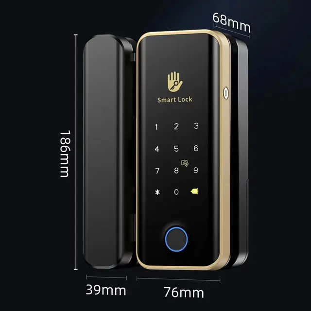 TTLock Face Recognition Lock Brass Color Smart Glass Door Lock Ttlock Lock Remote Controller with Camera for Office 4