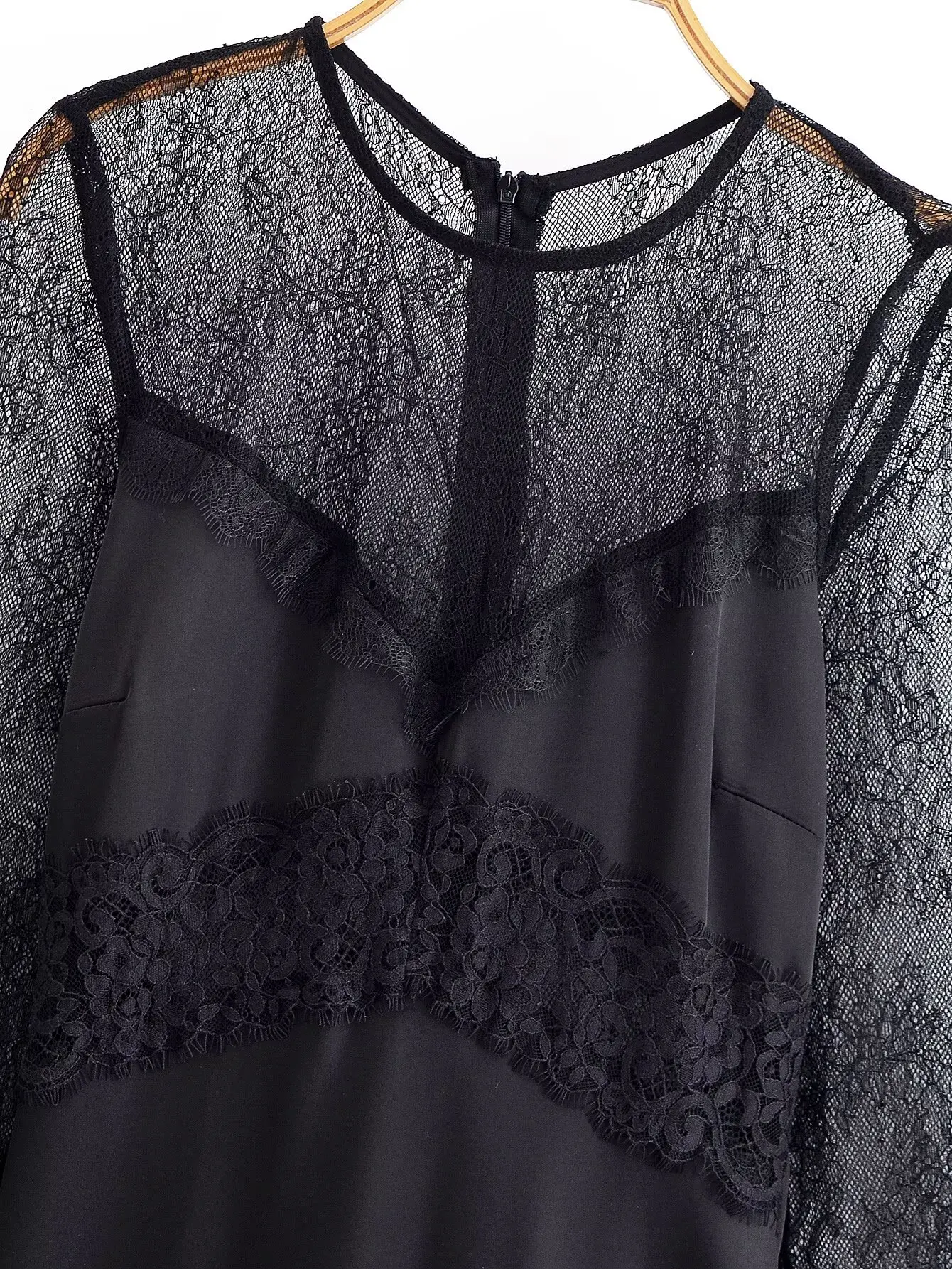 Women Fashion Lace Splice Long Dress Female O-Neck Long Sleeve Black Sexy Dress Lady Spring Elegant Back Zipper Party Midi Dress