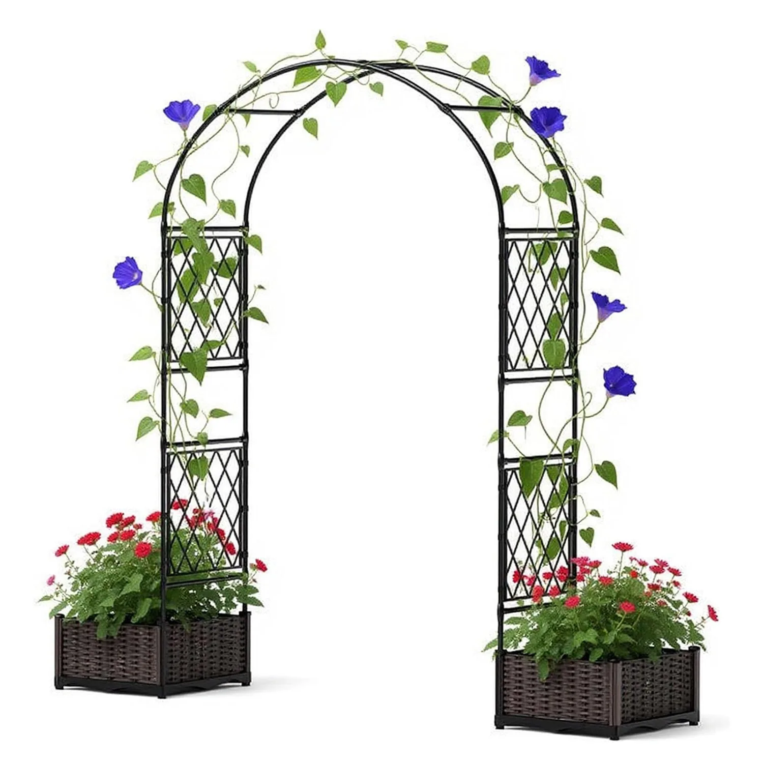 Hochzeitsbogen-Rahmen PE-Beschichteter Metall-Gartenbogen mit 2 Pflanzkästen Gartenbogen-Rankgitter für Kletterpflanzen und Gemüse – Detail 3