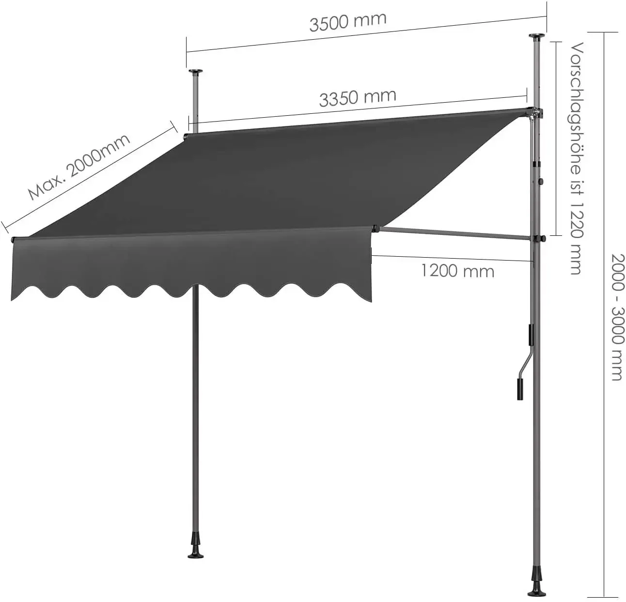 Tenda Da Sole Per Balcone Con Braccio Snodato - 300x250 Cm, Grigio, Con Manovella