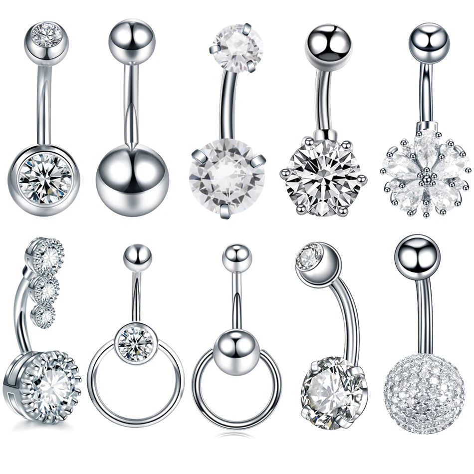 1PcSurgicalSteelBellyButtonRingNavelNombrilPiercingCZBelly