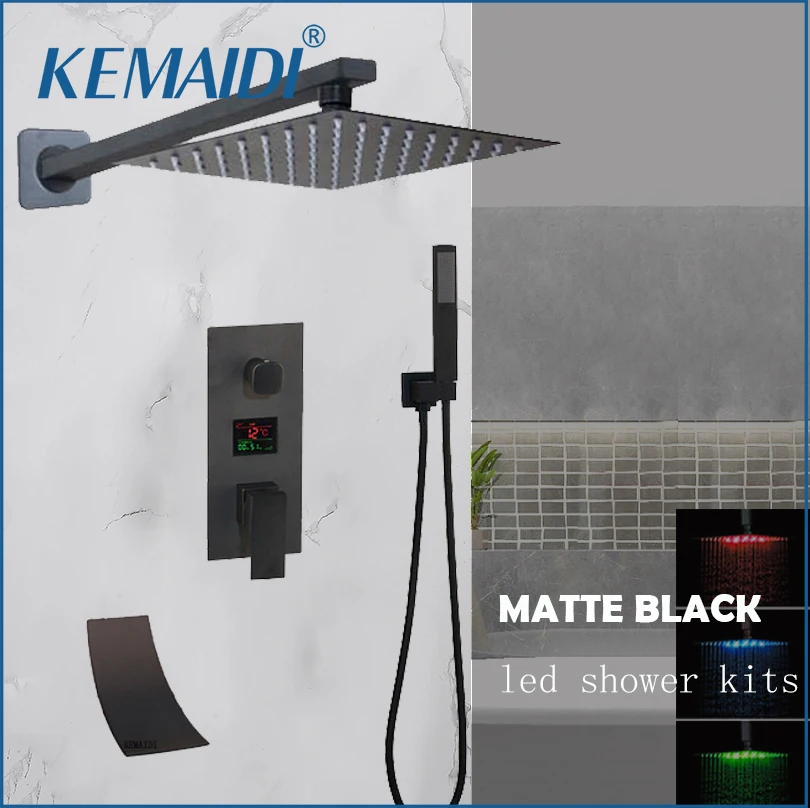 

KEMAIDI Shower System Rainfall Shower Faucet Spout Set with LCD Display Mixer 3 Function Shower Set with Waterfall Tub Spout