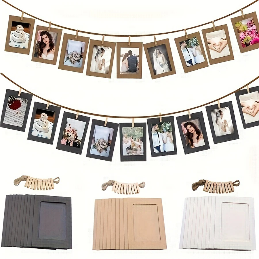 Party Decorations Birthday Banner Birthday Streamers 10pcs/set antique cowhide hanging paper photo frame banner with thread clip home decoration birthday party decoration