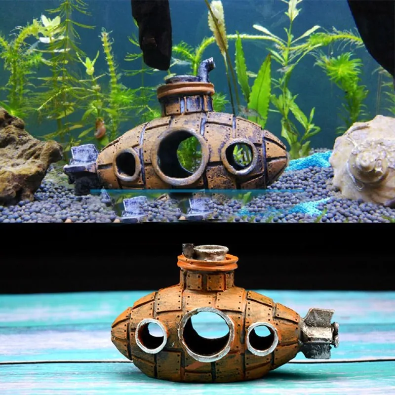 Aquarium Fish Tank Decorations Landscape Submarine Wreck Ship