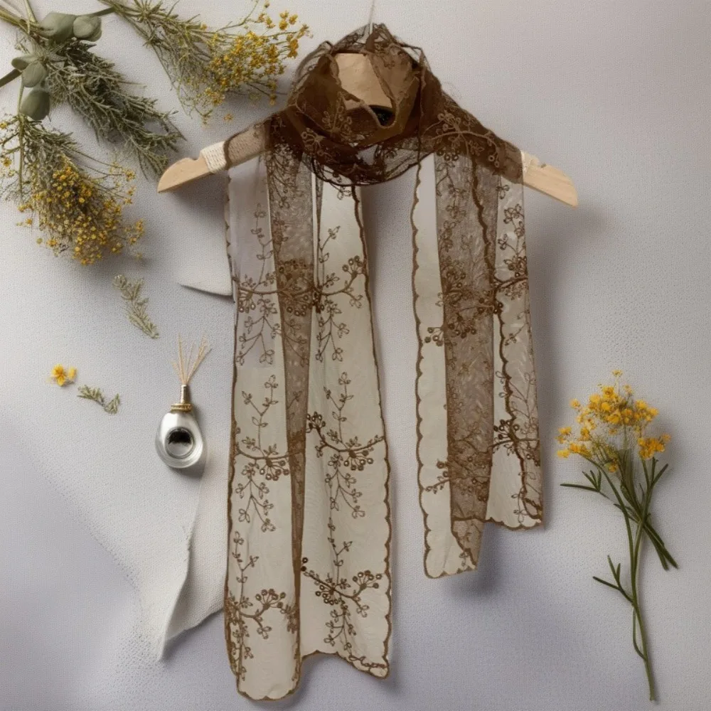 Fashion Women's Lace Scarf Retro Long Sunscreen Shawl Korean Version Embroidered Flower Female Headscarf Nice Gift