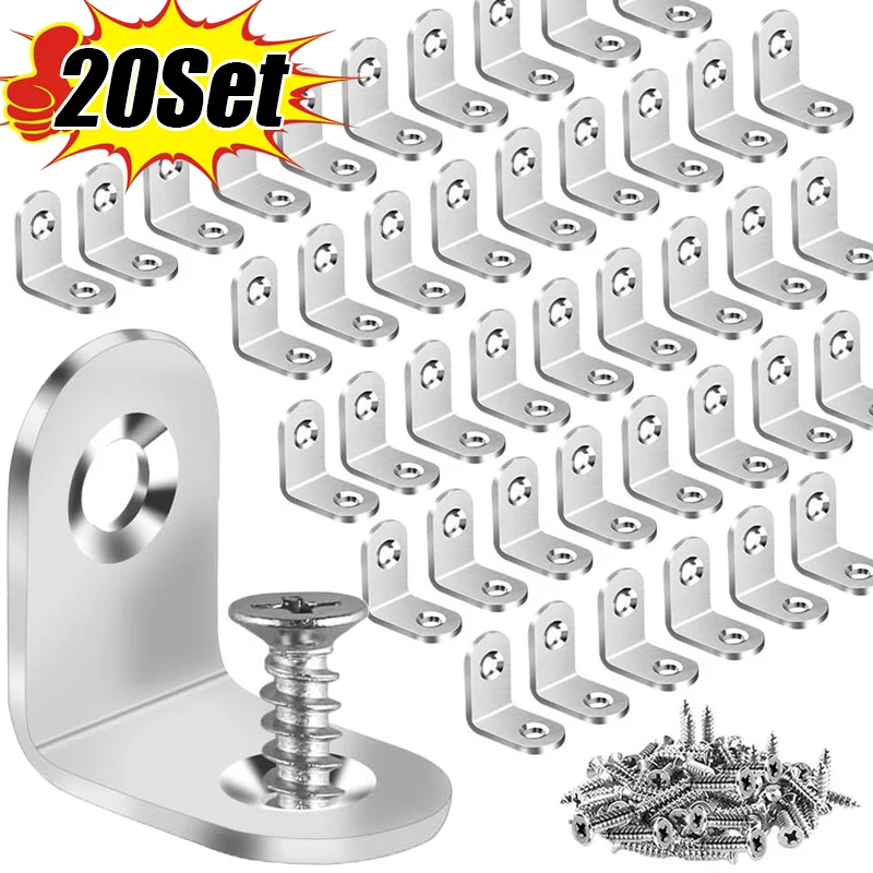 L Shaped corner brackets Screws Stainless steel Brace joint 90 Degree connector Fastener Furniture shelf cabinet frame