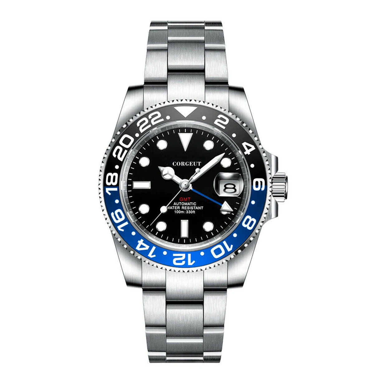 Luxury Corgeut Watches Men Mechanical Wristwatch Luminous Stainless Steel GMT Watch Sapphire Glass 10Bar Male Clock Reloj Hombre