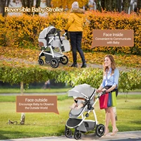 Poussette 3 en 1 pour bébé, haute position, poignée réglable, poussette de voyage avec moustiquaire, cadre en aluminium, multifonction 5