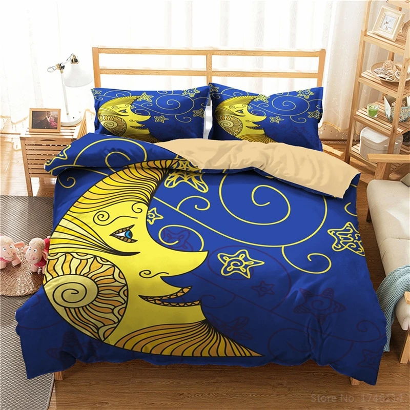 

3D Yellow Moon and Stars Bedding Set Queen King Size Duvet Cover Set Comforter Cover with Pillowcase Set Home Textile Bedclothes
