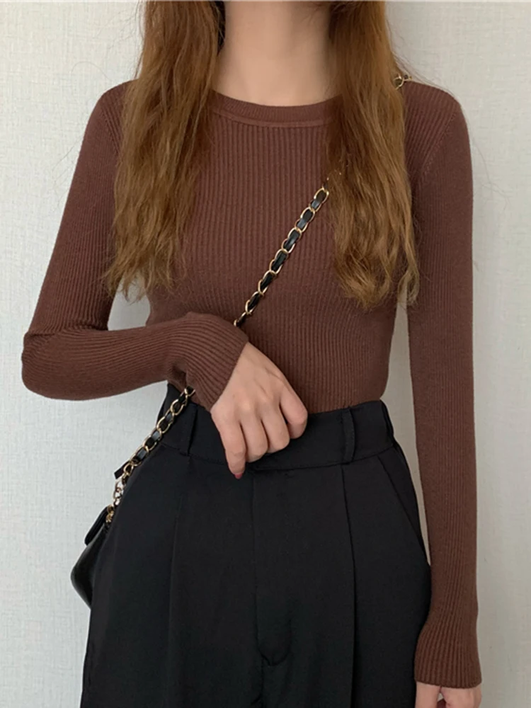 سترة نسائية جديدة لعام 2025 بلوفر بأكمام طويلة للخريف والشتاء سترة أساسية على الموضة برقبة دائرية سترة نسائية شتوية محبوكة متينة 3