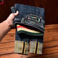 Simple fashion high-end jeans men's autumn and winter classic slim fit ankle-tied trendy versatile casual stretch denim pants 1